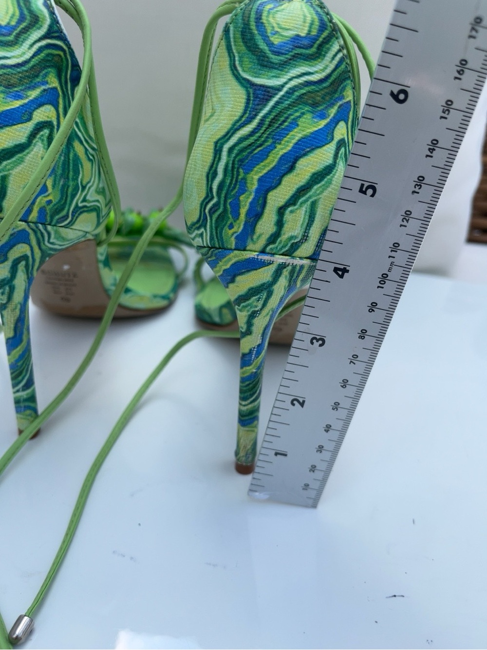 Schutz Tasha Lime Green Embellished Lace Up Open Toe Stiletto High Heel Sandal 9 - Picture 4 of 8